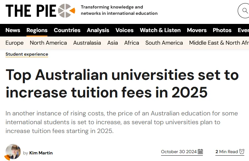 澳洲的顶尖大学将继续大幅提高国际学生的学费
